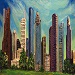 Texas painter artist Ken Arthur - Houston, Texas, Skyline Painting - Mixed Media on Canvas